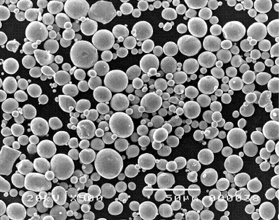 Spherical metal powder under SEM